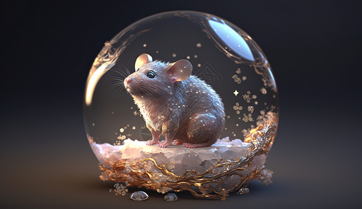 唯美水晶球老鼠立体雕塑图片