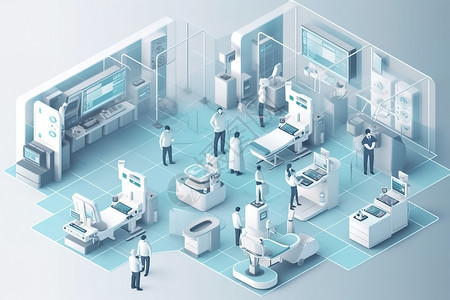 医疗中心2.5D科技智能医疗保健治疗中心插画