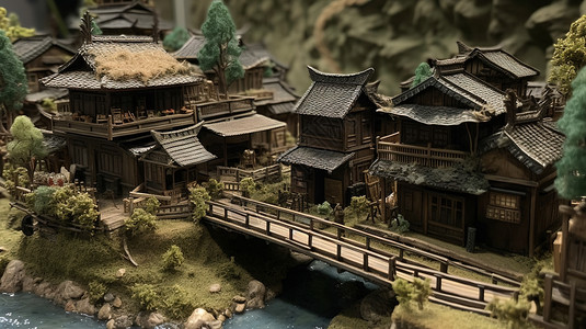 古镇建筑模型背景图片