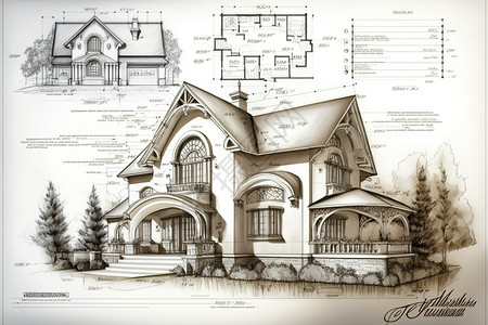 房屋手绘CAD线条图高清图片