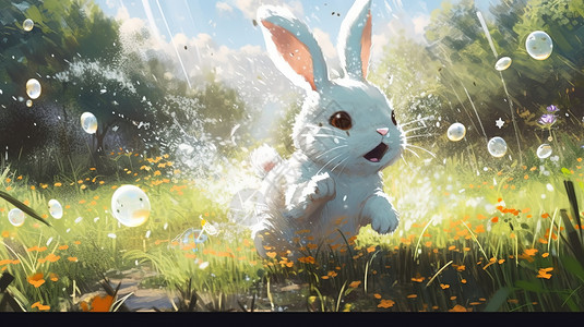 草地上的小白兔背景图片
