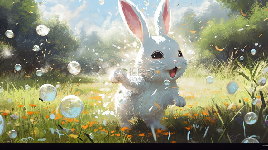 兔子泡泡油画图片