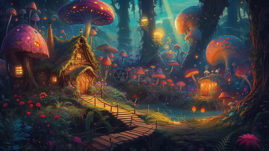 梦幻蘑菇林小屋图片