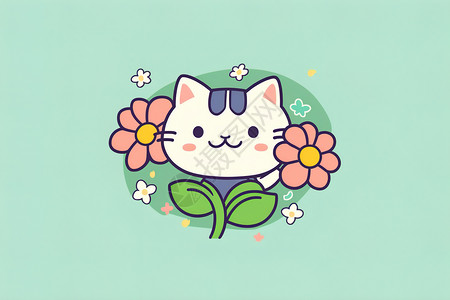 彩色可爱花朵猫咪高清图片