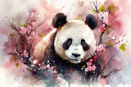 水彩樱花熊猫高清图片