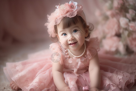 可爱的粉色公主裙小女孩图片