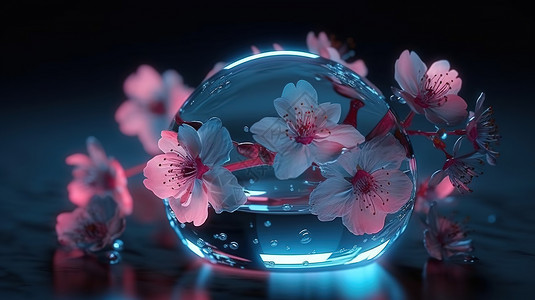 水珠里的樱花背景图片