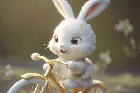 骑车的可爱小白兔图片