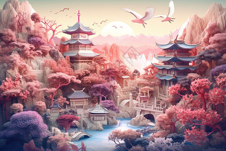 中式传统建筑背景图片