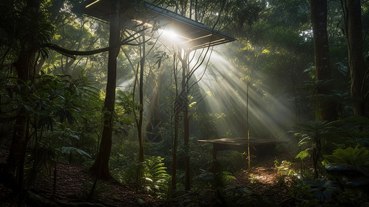 森林里的太阳能背景高清图片