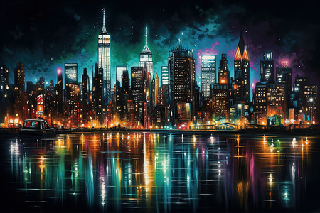 城市夜景线条城市夜景图片插画