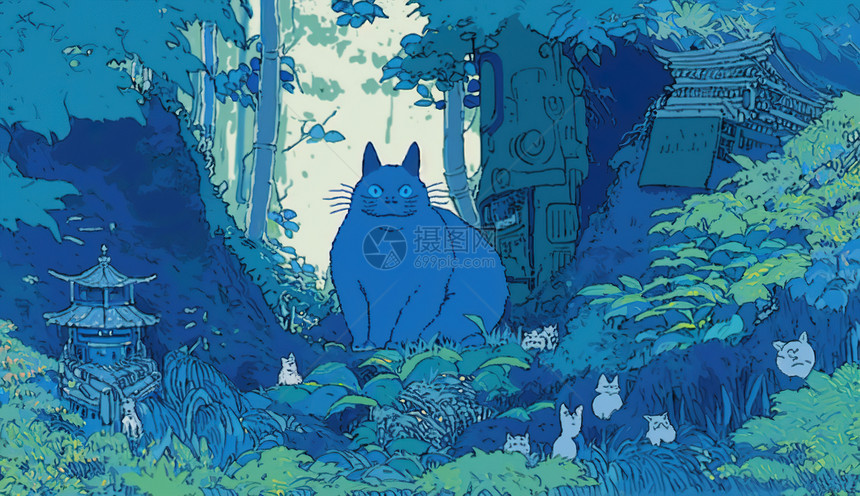 猫咪蓝色背景图片