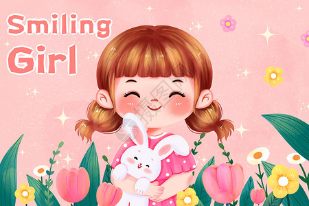 抱着玩具兔微小的女孩插画插画