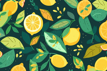 柠檬水果底纹手绘柠檬背景插画