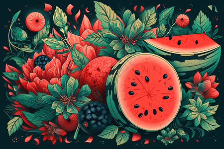 红色西瓜插图背景图片