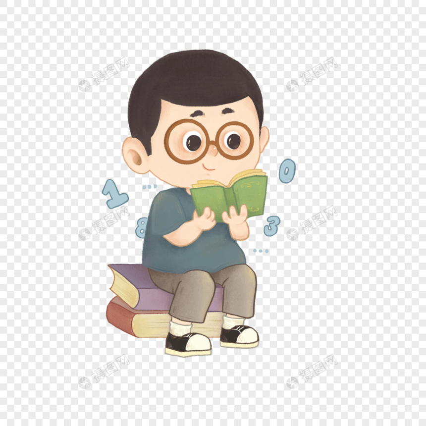 世界阅读日认真看书的戴眼镜小男孩图片