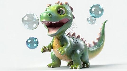 3D调皮的恐龙与泡泡高清图片