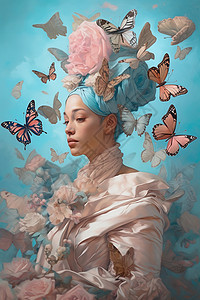 鲜花与蝴蝶夫人背景图片