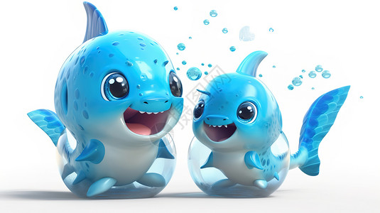 3D可爱的两条小鱼背景背景图片