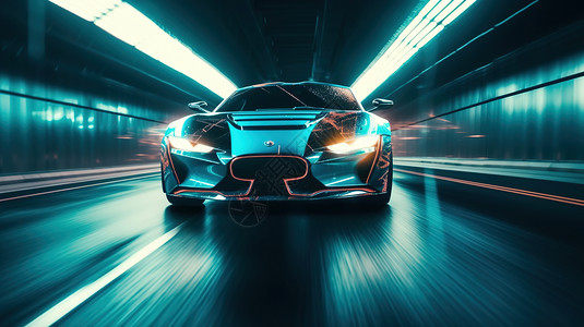 跑车轮毂隧道科技感快速行驶汽车插画