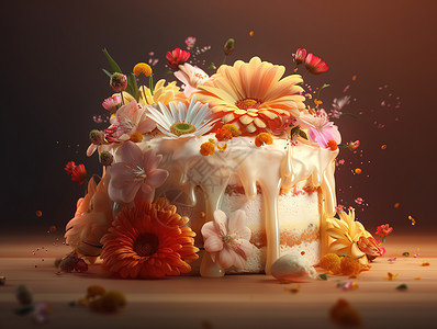 鲜花甜品美味的蛋糕插画