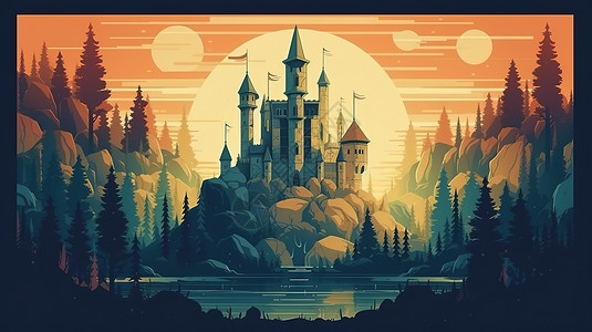 城堡艺术画背景图片
