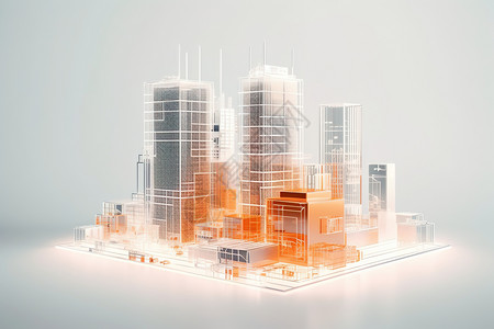 橙色3D3D建筑插画