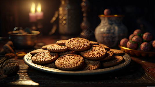 桌面盘子里的饼干图片