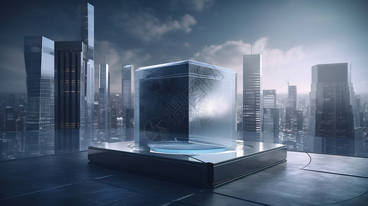 高空玻璃大气磅礴城市背景插画