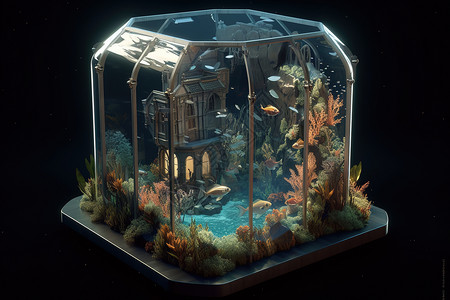 海底玻璃屋背景图片