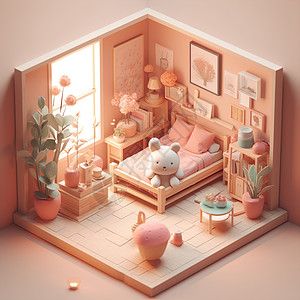 3D卧室模型背景图片