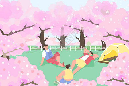 樱花树下露营背景图片