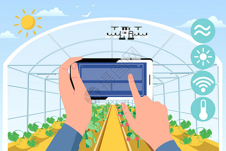 农业科技现代智能蔬菜大棚插画