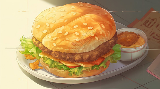美味汉堡番茄漫画高清图片