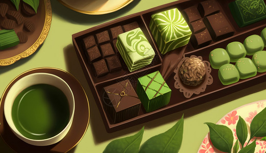 绿色巧克力甜点背景图片