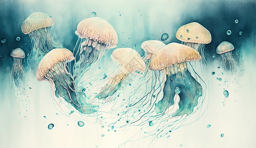 手绘3D水母背景图片