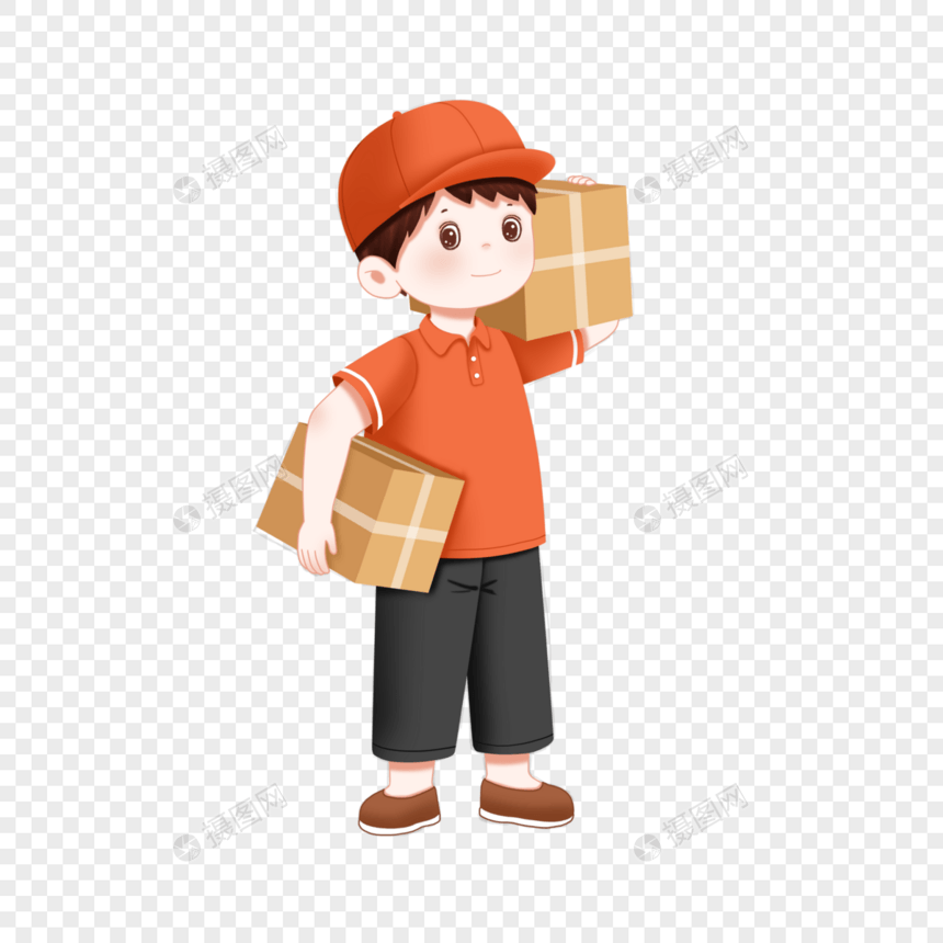 劳动节抱着包裹的送货员图片