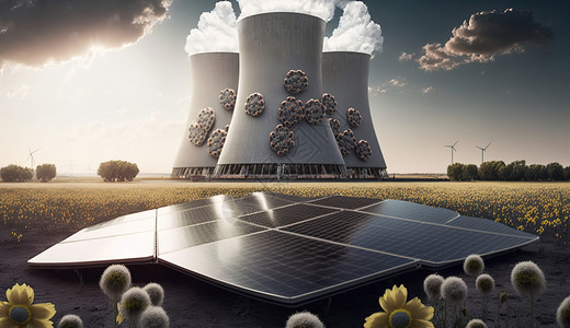 核能源旁的太阳能板图片