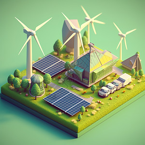 新能源发电站3D数艺术背景图片