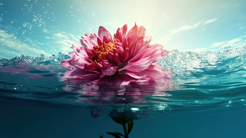 唯美梦幻漂浮海中的粉色花朵图片