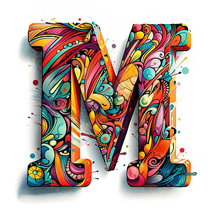字体创意设计字母M创意设计感插画