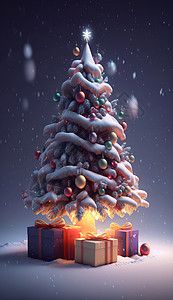 冬天唯美圣诞节圣诞树礼物3D模型背景图片
