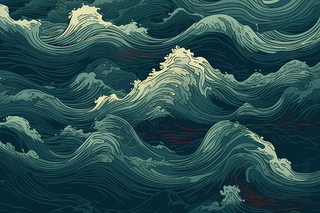 汹涌的海浪图画背景图片