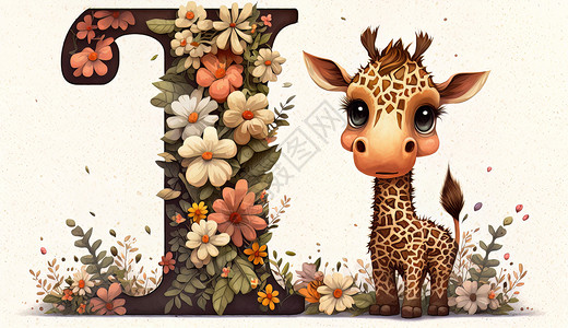 长颈鹿字母儿童插画图片