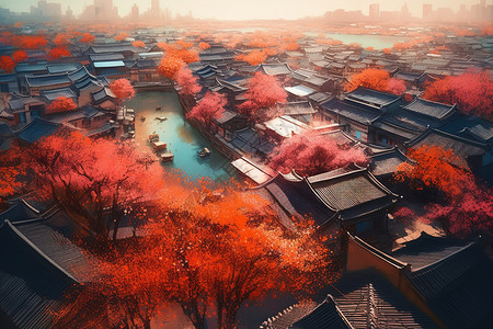 江南风格的小镇背景图片