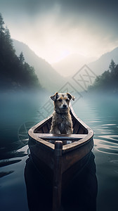 坐在独木舟上的狗图片