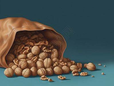 袋子咖啡豆手绘散落的褐色布兜的核桃图片插画