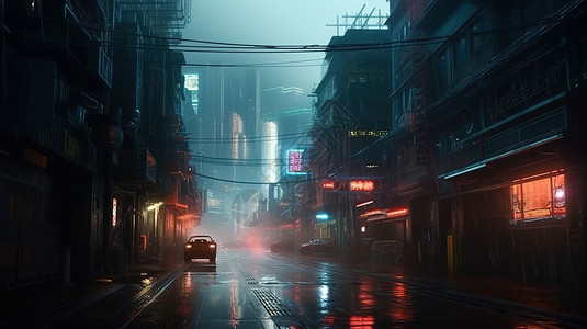 雨后建筑雨后黑夜的街道插画