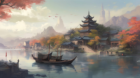 中古国风风景背景图片