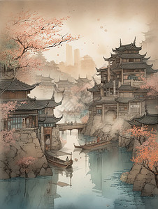 中国古代国风建筑图片
